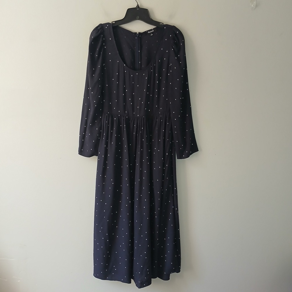 Madewell Women's Size 0 Alicia Long Sleeve Midi Dress in Night Stars Navy Pocket